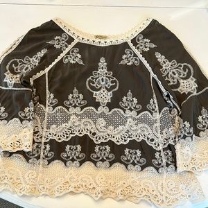 Democracy Boho Crochet Embroidered Lace Top Size XL